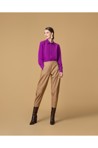 Eco Leather Slouchy Pants – Beige