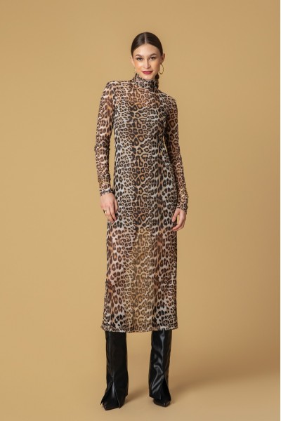 Ellena Mesh Dress - Leopard - Moutaki