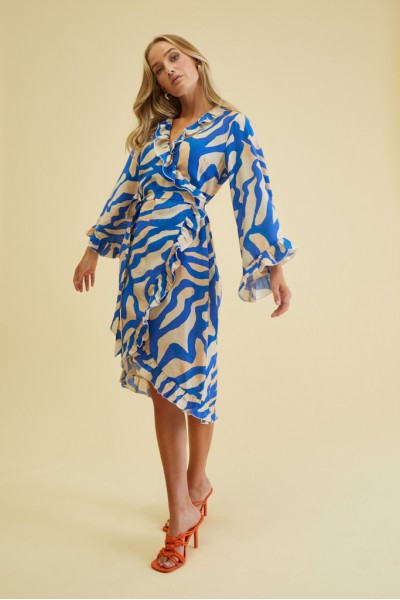 DSLauren Frill Wrap Dress - White Print