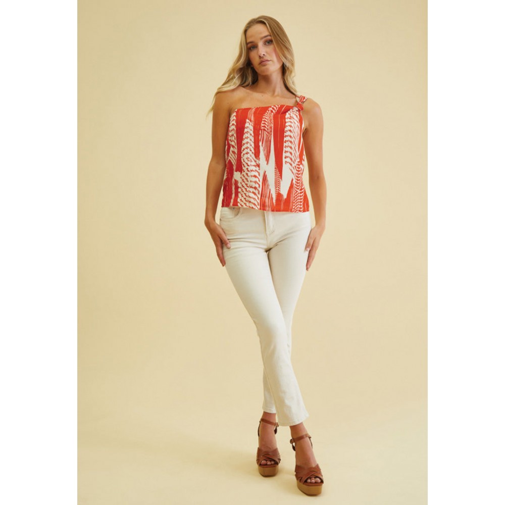 Melanie One Shoulder Top - Red Clay Print