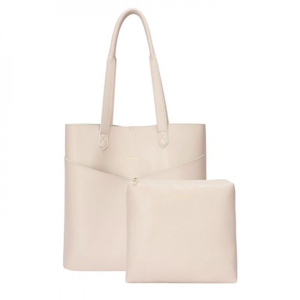 Every Other Twin Pocket Tall Tote Bag in Taupe