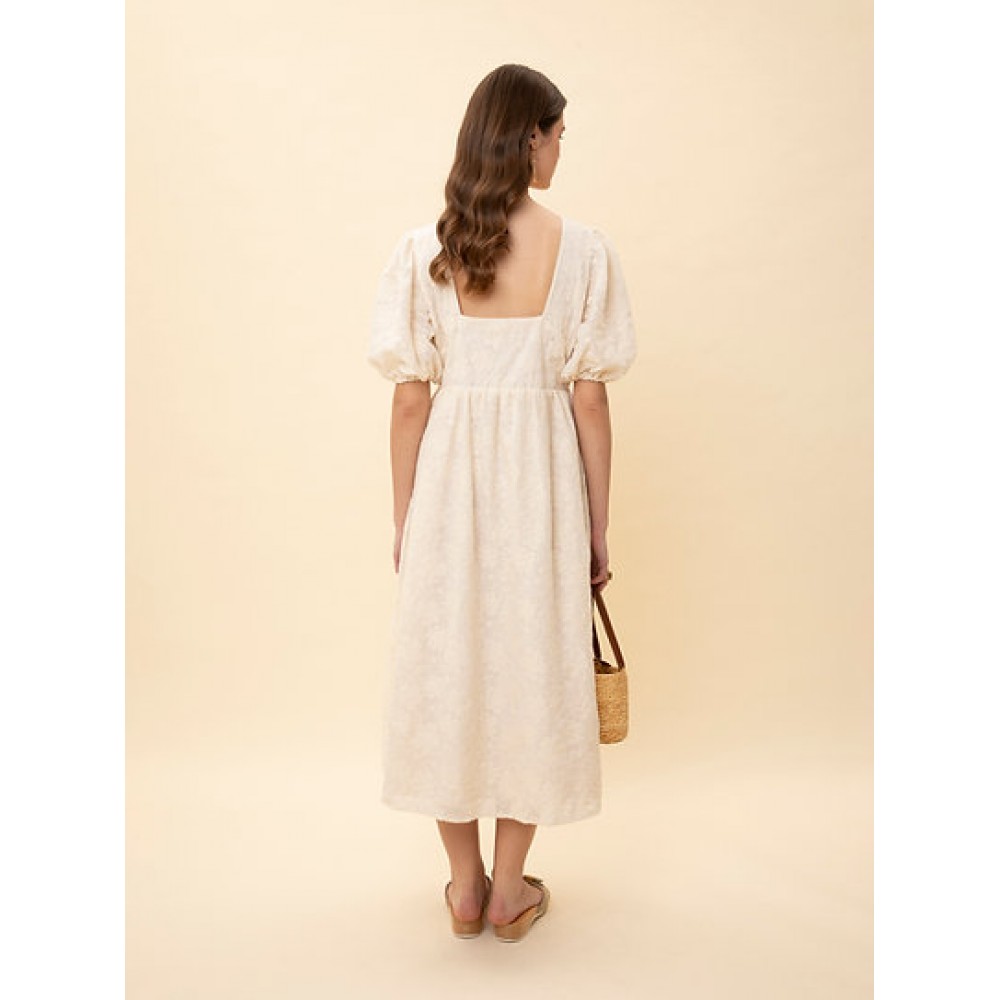 BRODERIE SQUARE-NECK MIDI DRESS