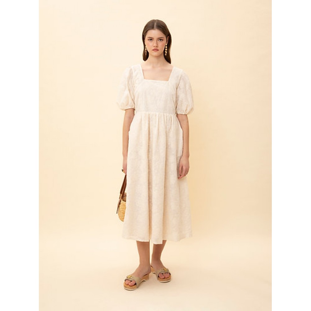 BRODERIE SQUARE-NECK MIDI DRESS