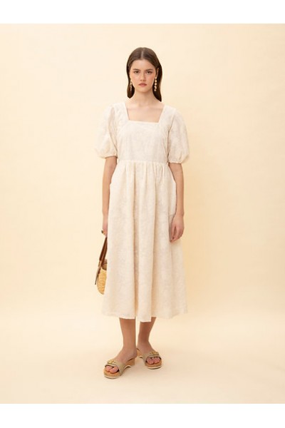 BRODERIE SQUARE-NECK MIDI DRESS