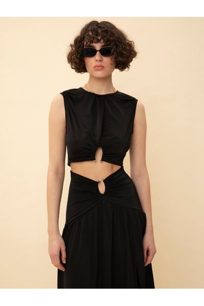 RING-DETAIL JERSEY TOP BLACK