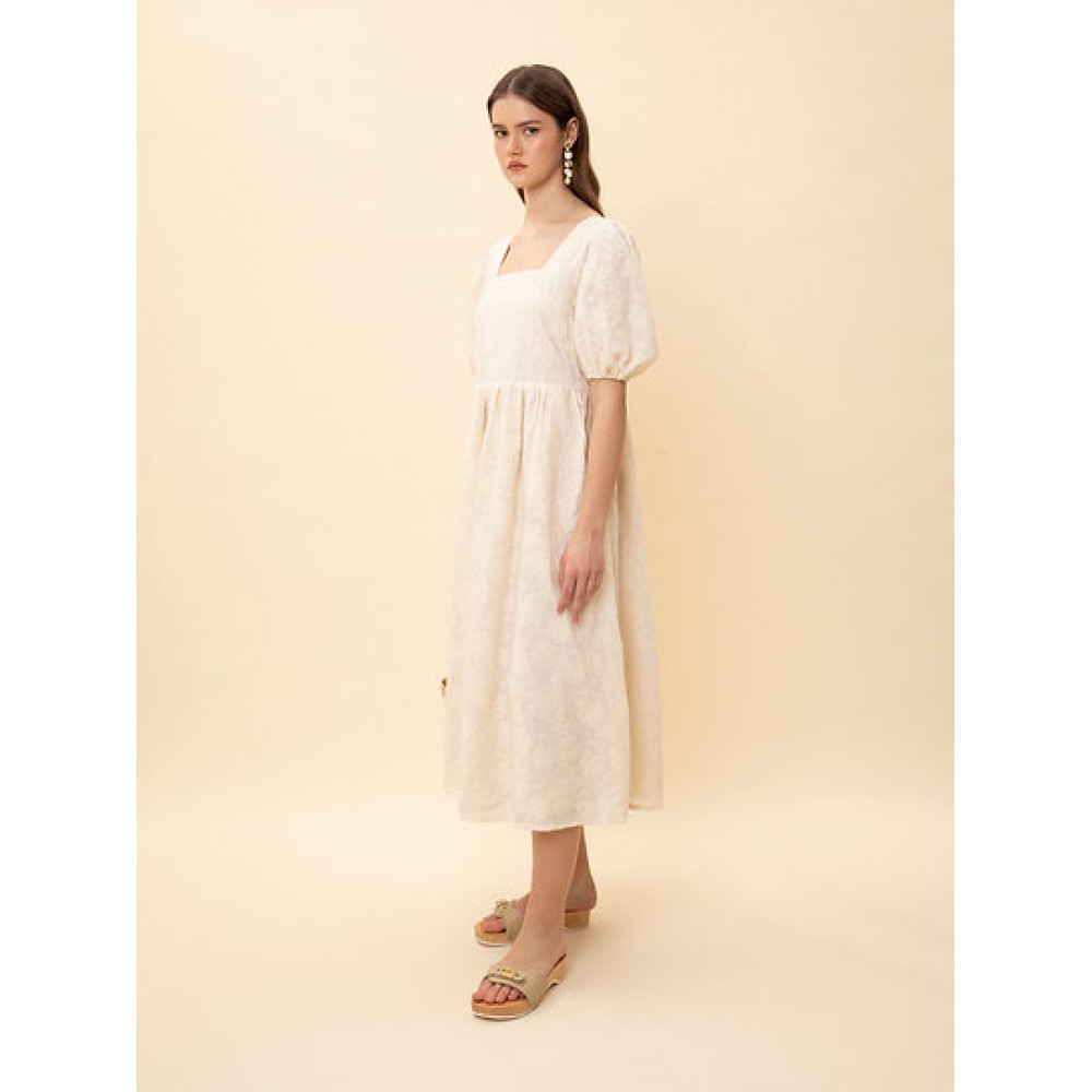 BRODERIE SQUARE-NECK MIDI DRESS