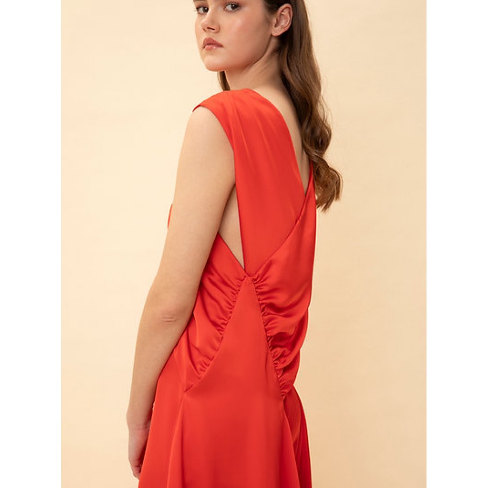 CROSSOVER SATIN TUNIC RED