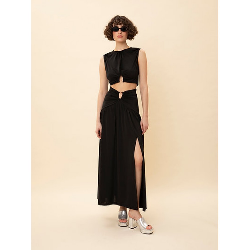 RING-DETAIL JERSEY SKIRT BLACK