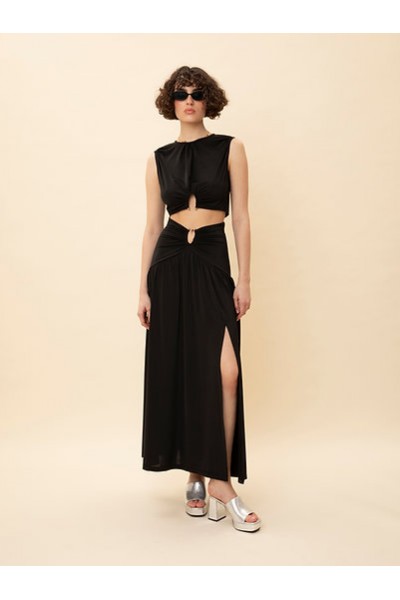 RING-DETAIL JERSEY SKIRT BLACK