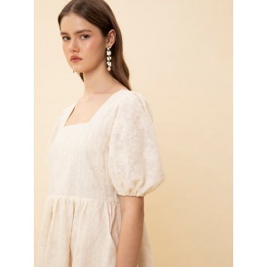 BRODERIE SQUARE-NECK MIDI DRESS